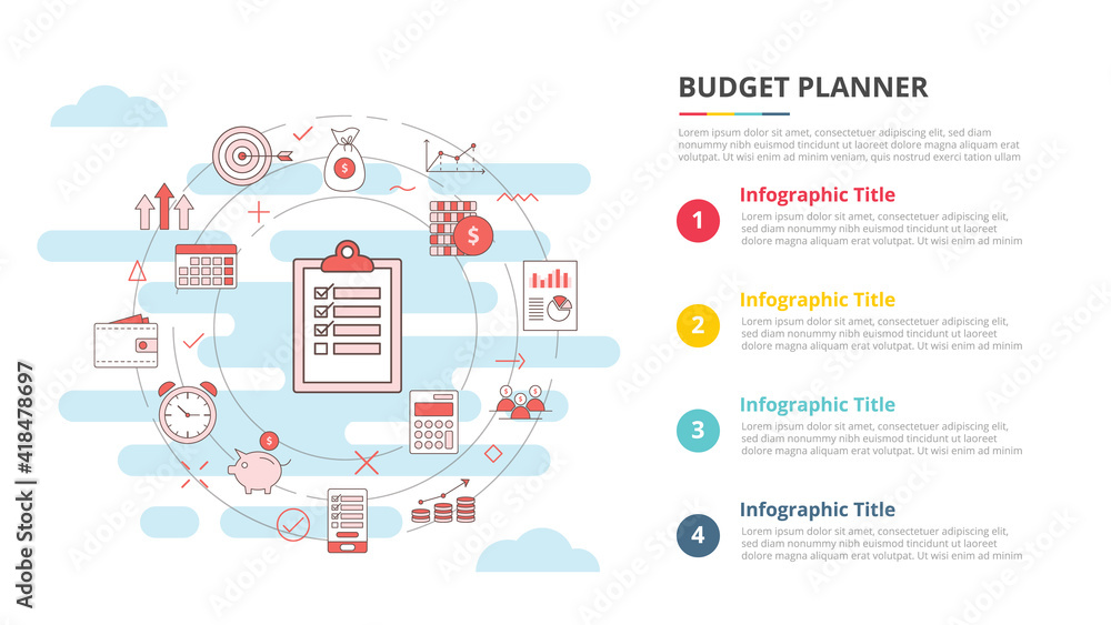 budget planner concept for infographic template banner with four point list information