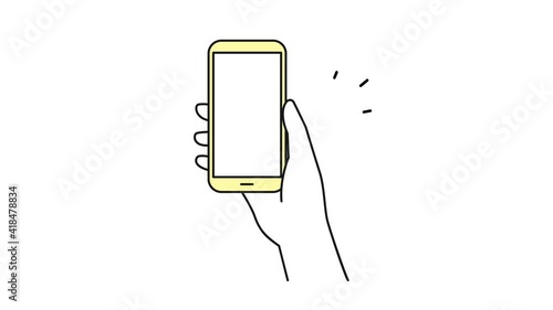 スマホと手のイラストのアニメーション　持つ　スマートフォン　シンプル　かざす　操作　支払い　画面
