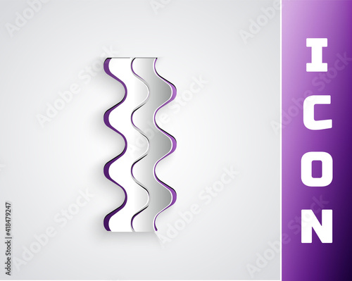 Paper cut Bacon stripe icon isolated on black on purple background. Paper art style. Vector.