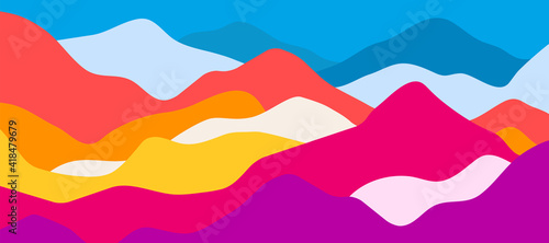 Multicolor mountains, translucent waves, abstract color glass shapes, modern background, bright landscape, vector design Illustration for you project
