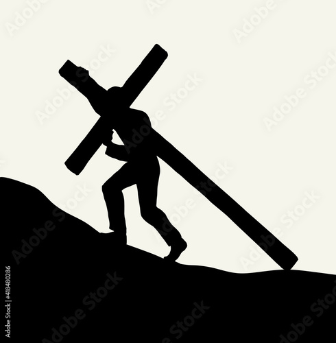 Men carry the cross. Vector drawing