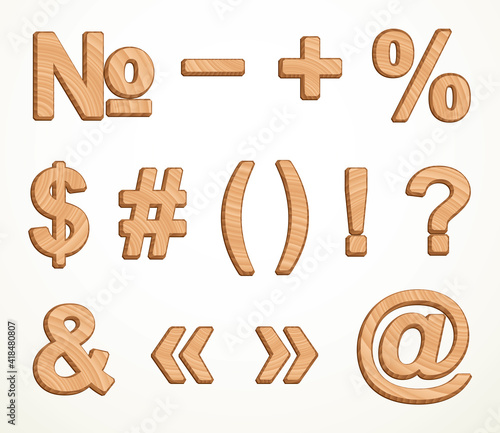 Vector wooden alphabet isolated on white background