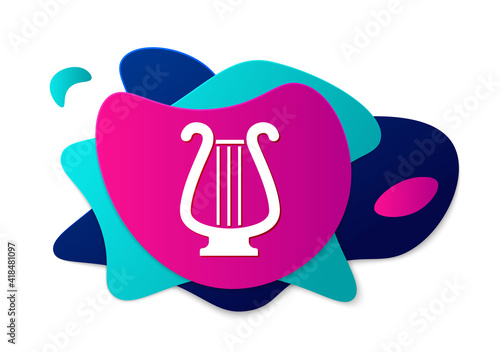 Color Ancient Greek lyre icon isolated on white background. Classical music instrument, orhestra string acoustic element. Abstract banner with liquid shapes. Vector.