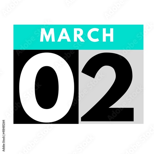 March 2 . flat daily calendar icon .date ,day, month .calendar for the month of March