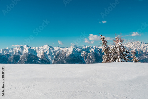 Ski mountaineering in the Mount Zoncolan ski area, Carnic Alps, Friuli-Venezia Giulia, Italy photo