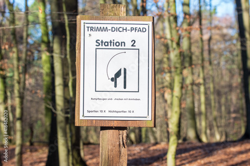 Wallpaper Mural German sign on a fitness trail in the forest Torontodigital.ca