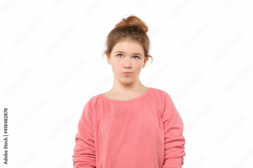 cute teen girl standing alone feeling upset, frustrated and disappointed, has innocent expression cute teen girl standing alone feeling upset, frustrated and disappointed, has innocent expression
