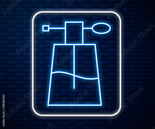 Glowing neon line Perfume icon isolated on brick wall background. Vector Illustration.