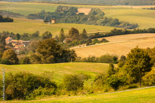 Autumn landscapes in South Moravia  Bohemia. The undulating fields shimmer with shades of green  brown and yellow.