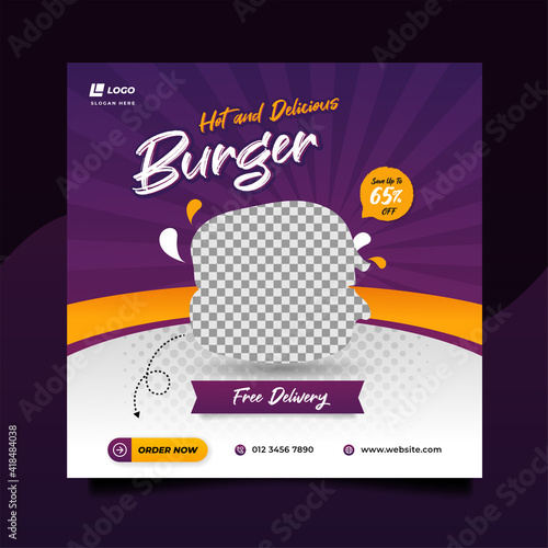 Food social media post and promotion banner design template