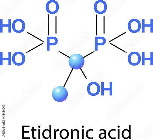 Etidronic acid, etidronate, is a bisphosphonate used as a medication, detergent, water treatment, and cosmetic. photo
