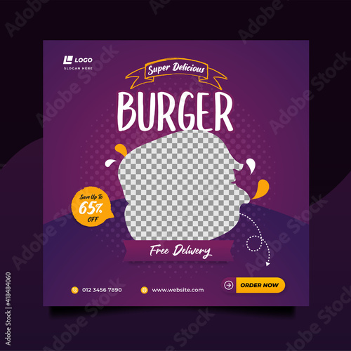 Food social media post and promotion banner design template