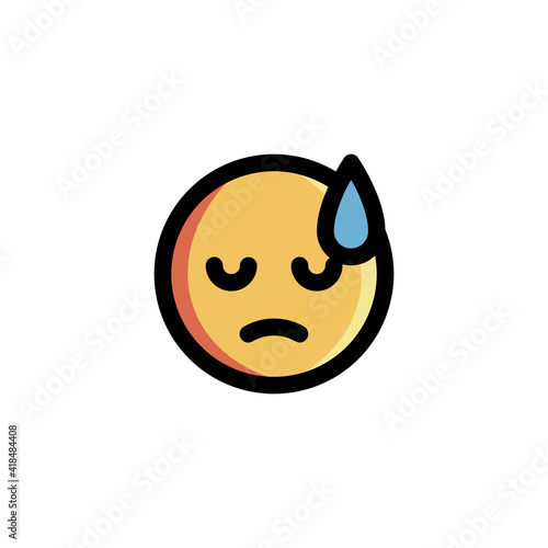 Tired Sweat Face Emoticon Icon Logo Vector Illustration. Outline Style..