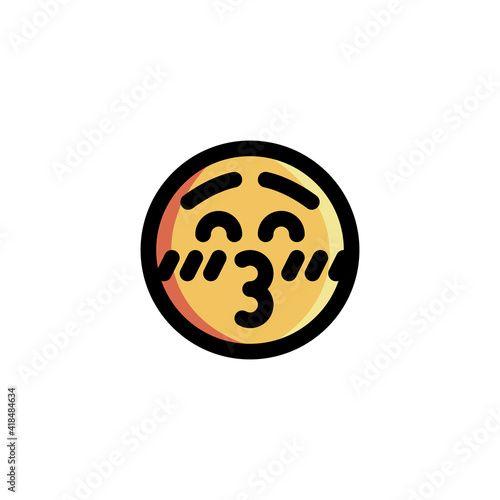 Happy Duck Face Kiss Blushing Emoticon Icon Logo Vector Illustration. Outline Style..