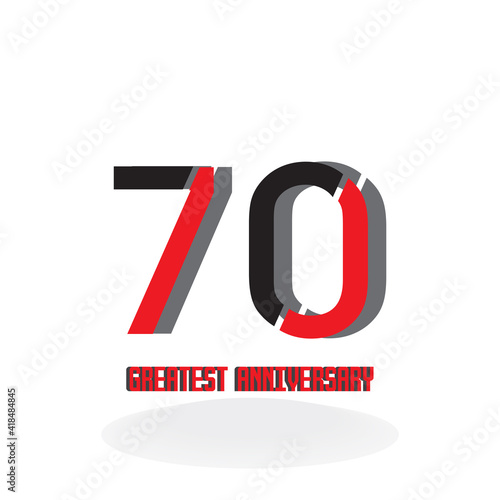 70 Years Anniversary Celebration Black Red Color Vector Template Design Illustration