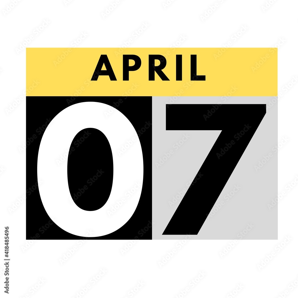 April 7 . flat daily calendar icon .date ,day, month .calendar for the month of April April 7 . flat daily calendar icon .date ,day, month .calendar for the month of April