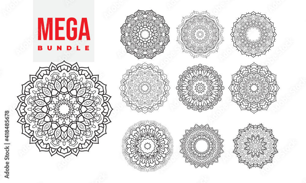 Mega mandala bundle for coloring book interior.