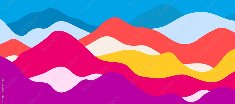 Fototapeta Multicolor mountains, translucent waves, abstract color glass shapes, modern background, bright landscape, vector design Illustration for you project