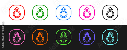 Set line Mars symbol icon isolated on black and white background. Astrology, numerology, horoscope, astronomy. Vector.