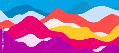 Multicolor mountains, translucent waves, abstract color glass shapes, modern background, bright landscape, vector design Illustration for you project