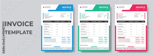 Minimal Corporate Business Invoice design template vector illustration bill form price invoice. Creative invoice template vector. business stationery design payment agreement design template