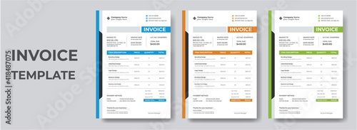 Minimal Corporate Business Invoice design template vector illustration bill form price invoice. Creative invoice template vector. business stationery design payment agreement design template