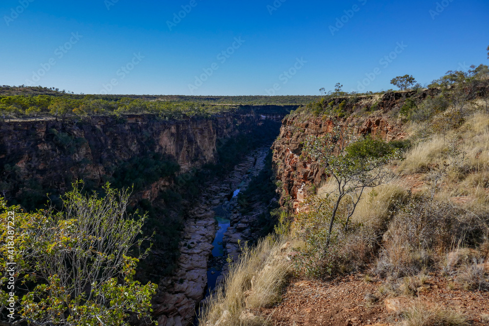 Porcupine Gorge lookout with canyon and river below. Queensland, Australia.