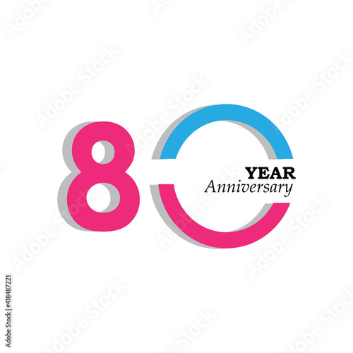 80 Years Anniversary Celebration Pink Blue Color Vector Template Design Illustration