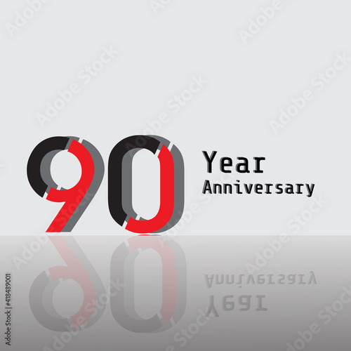 90 Years Anniversary Celebration Black Red Color Vector Template Design Illustration