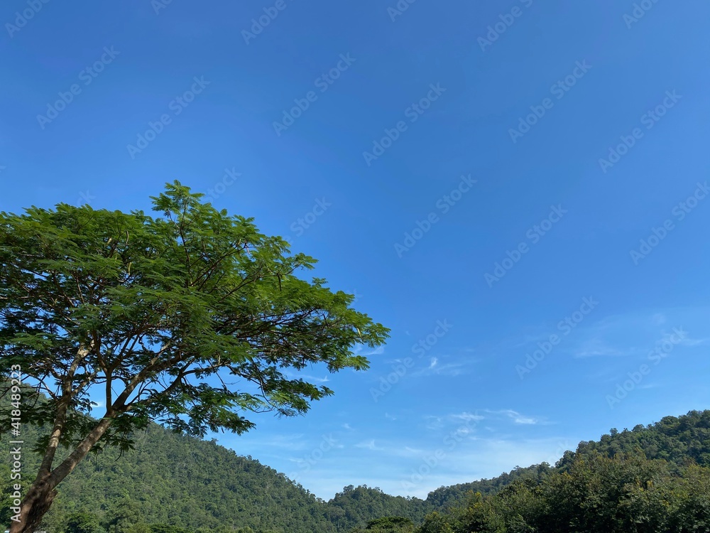 blue sky over wooded hillside in northern thailand blue sky over wooded hillside in northern thailand