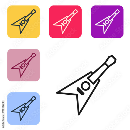 Black line Electric bass guitar icon isolated on white background. Set icons in color square buttons. Vector.
