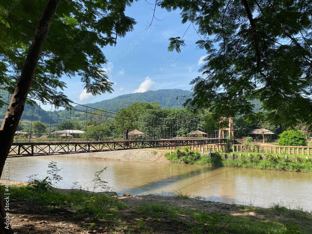 footbridge over river near Chiang Mai in northern thailand