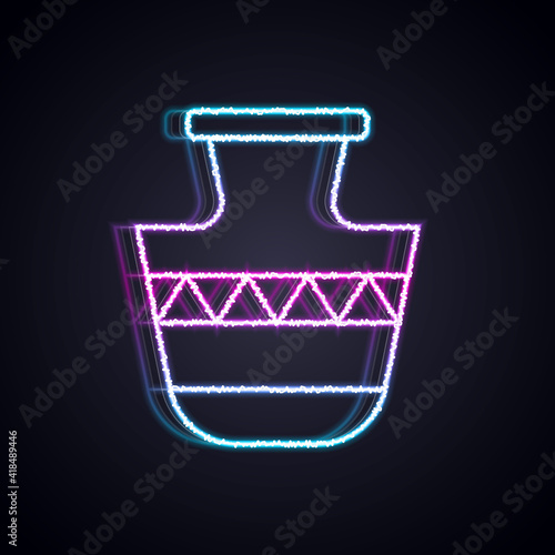 Glowing neon line Ancient amphorae icon isolated on black background. Vector.