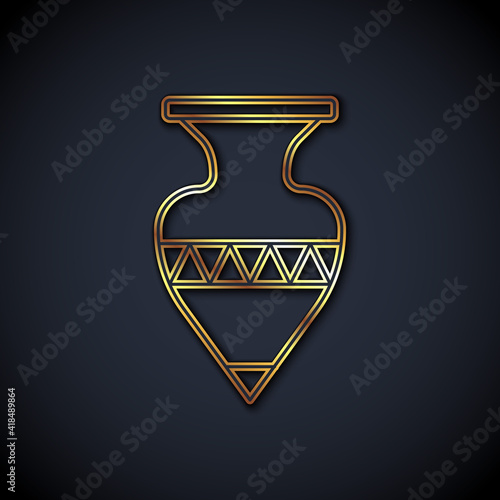 Gold line Ancient amphorae icon isolated on black background. Vector.