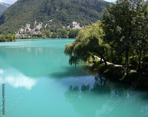The beautiful turquoise Soca River in Triglav National Park in Slovenia