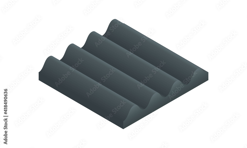 Isometric vector illustration soundproof panel of polyurethane foam isolated on white background. Realistic soundproofing material block icon in flat cartoon style. Acoustic soundproofing. Isometric vector illustration soundproof panel of polyurethane foam isolated on white background. Realistic soundproofing material block icon in flat cartoon style. Acoustic soundproofing.