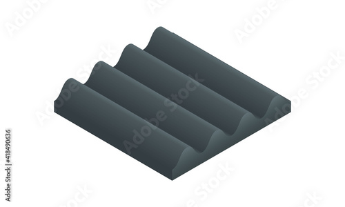 Isometric vector illustration soundproof panel of polyurethane foam isolated on white background. Realistic soundproofing material block icon in flat cartoon style. Acoustic soundproofing.