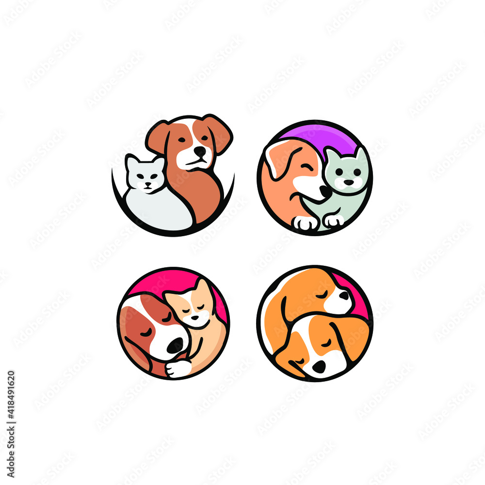 set of Cute funny cats and dogs logo,
pets cartoon collection. Furry human friends home animals set of Cute funny cats and dogs logo,
pets cartoon collection. Furry human friends home animals