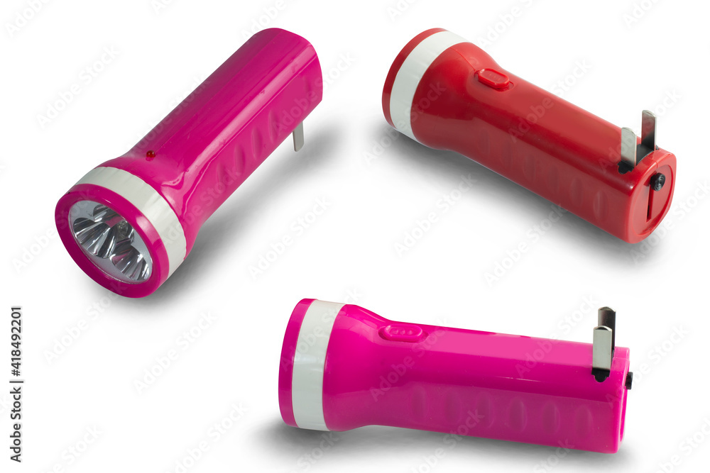 Rechargeable battery flashlight on a white background,with clipping path Rechargeable battery flashlight on a white background,with clipping path