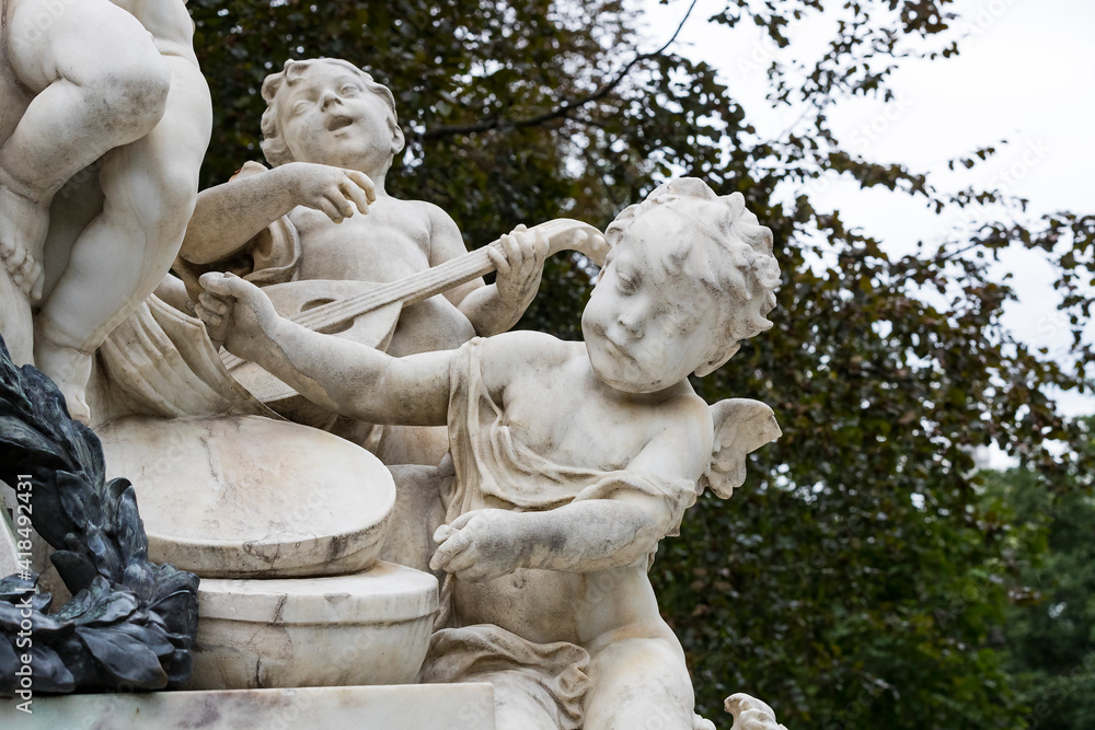 Architectural elements of the Mozart monument created in 1896 in Vienna in Austria