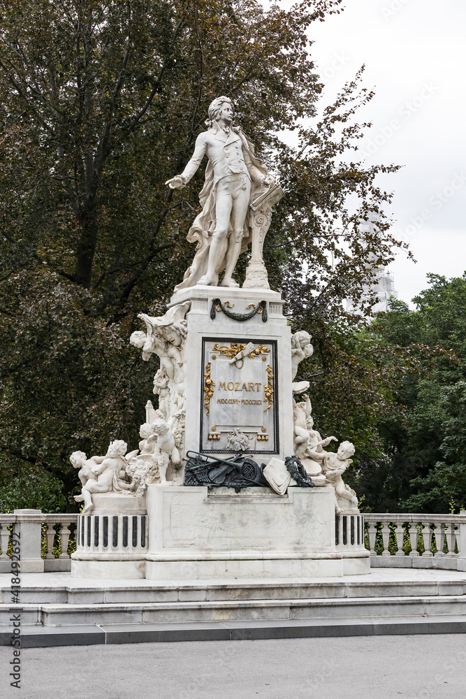 Architectural elements of the Mozart monument created in 1896 in Vienna in Austria