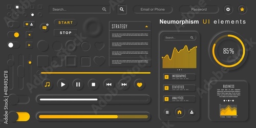User interface elements for mobile app. Neumorphism User interface design kit. Neumorphism UI UX icons set.