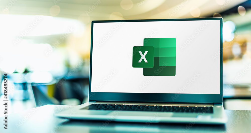 Laptop computer displaying logo of Microsoft Excel Stock Photo | Adobe ...