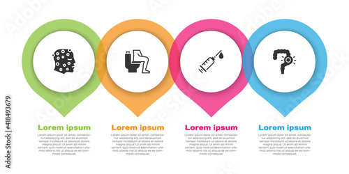 Set Psoriasis or eczema rash, Constipation, Syringe and Gut constipation. Business infographic template. Vector.