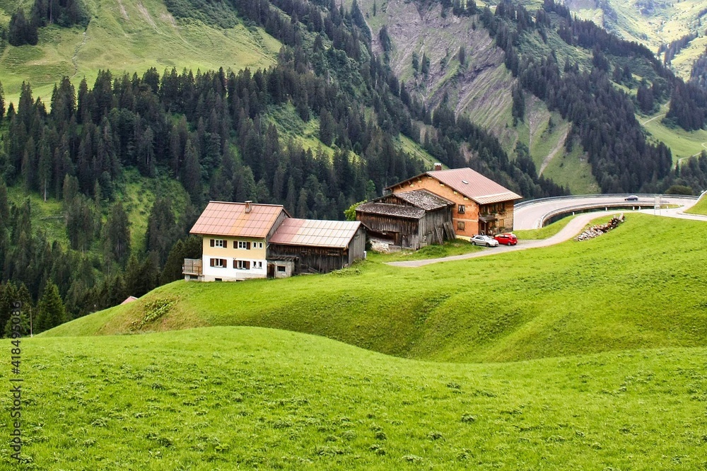 cultivated alps in a gently rolling landscape in the allgäu alps, germany cultivated alps in a gently rolling landscape in the allgäu alps, germany