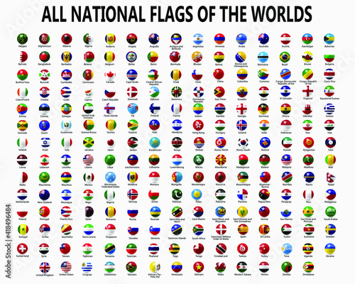 All national spherical flags. Rounded flags, circular design. High quality vector flags isolated on white background.