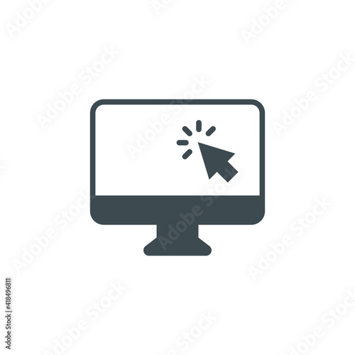 Computer monitor click cursor glyph icon. Simple solid style sign for mobile concept and web design. Mouse, PC, desktop, display. Vector illustration isolated. EPS 10