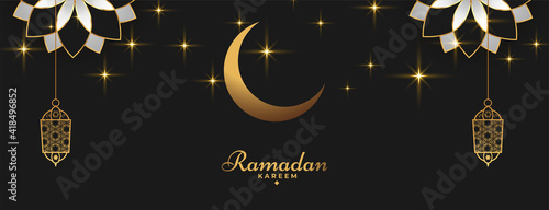 ramadan kareem islamic banner in golden black color