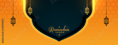 ramadan kareem banner with lamps decoration