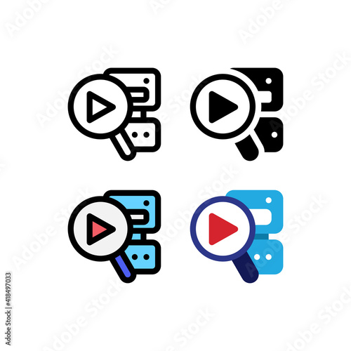 Multimedia play video Robot Finder and Search Icon, Logo, and illustration